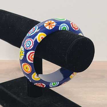 Colorful Painted Wood Bracelet Circles Blue Yello… - image 1