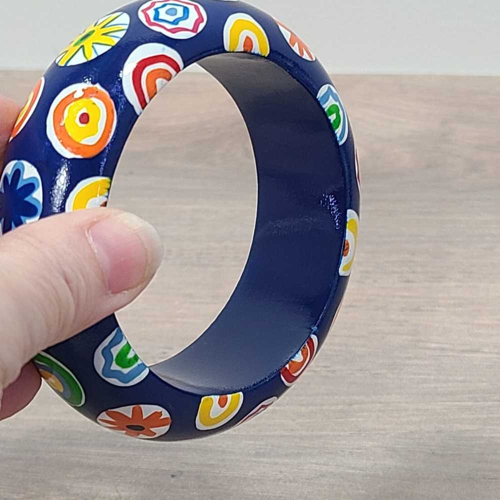 Colorful Painted Wood Bracelet Circles Blue Yello… - image 3