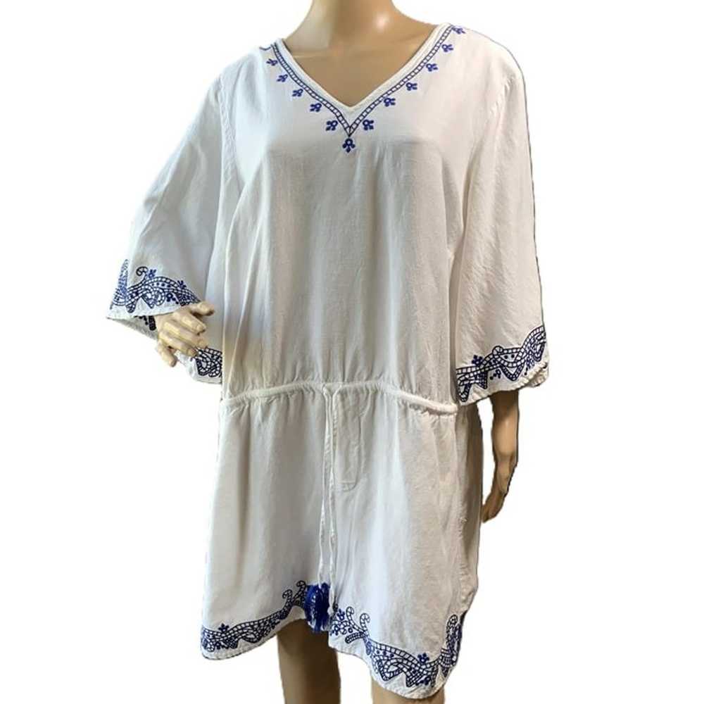 Lauren Ralph Lauren White Blue Embroidery 3/4 Sle… - image 1