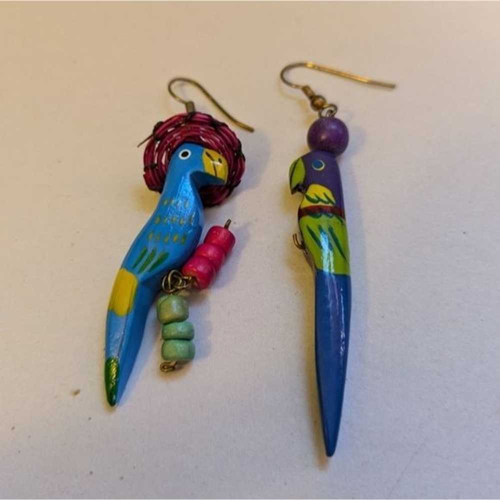 Vintage Tropical Parrot Novelty Earrings - image 1