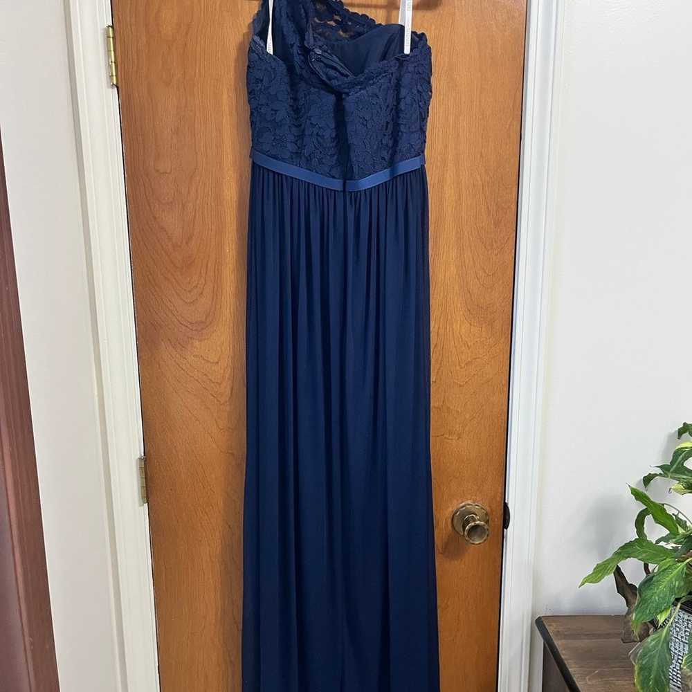 David’s Bridal blue long one shoulder dress - image 2