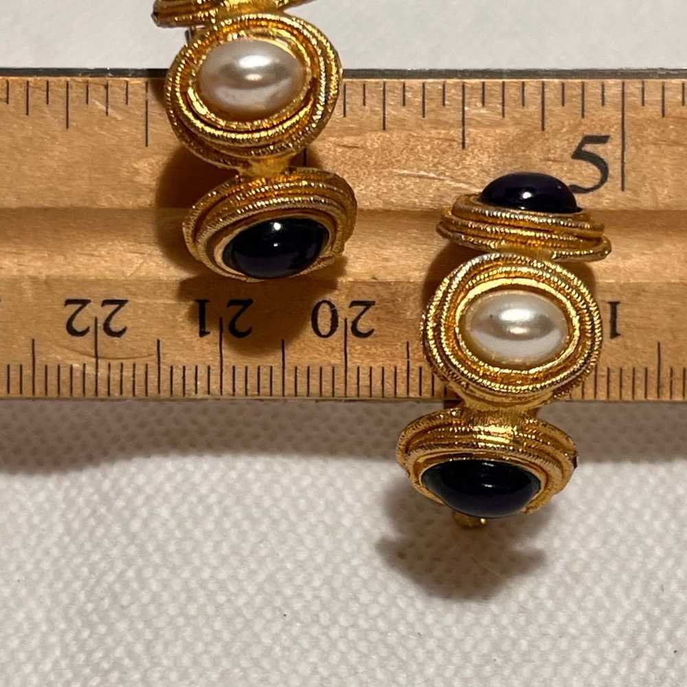 Vintage Pearl Gem Set Gold Half Hoop Earrings - image 1