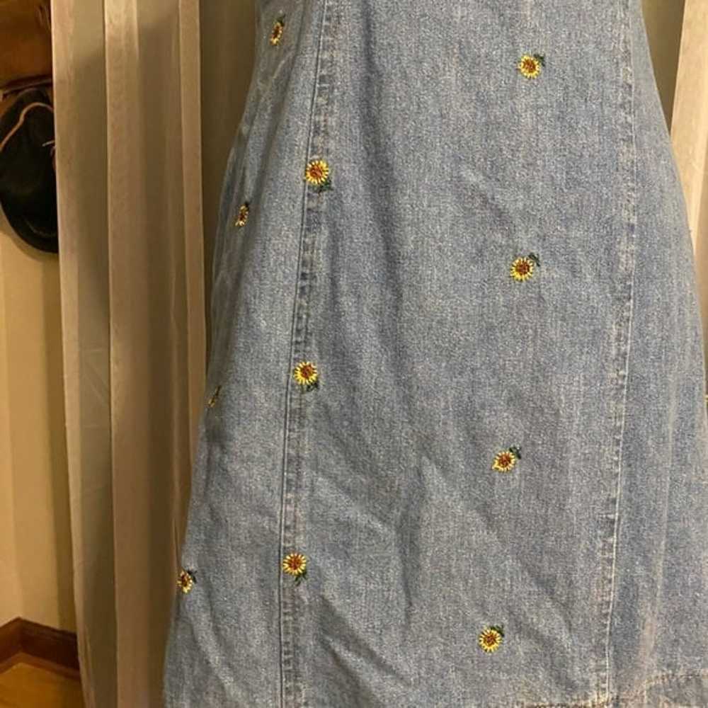 Vintage 90’s denim embroidered sunflower mini dre… - image 3