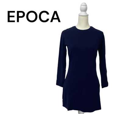 EPOCA Long Sleeve Crew Neck Dress Navy Plain with… - image 1