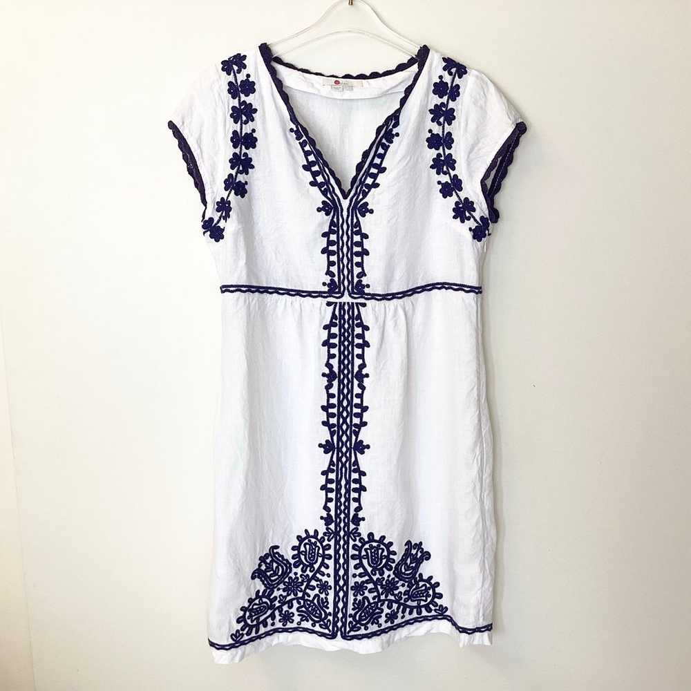 Boden Bea Short Sleeve Linen Embroidered Dress - … - image 1