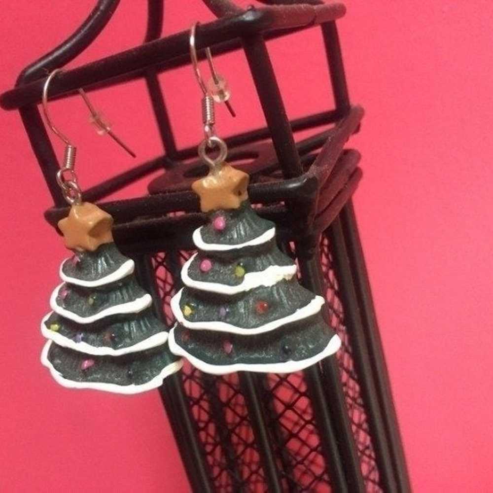 Unique Vintage Christmas Tree Earrings - image 1