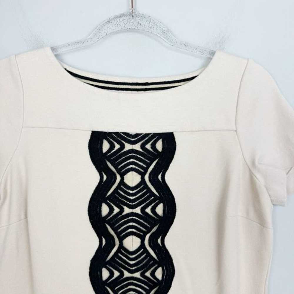 BODEN | Ponte Knit Shift Beige Dress w/ Black Lac… - image 4