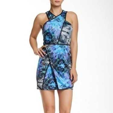 Parker Tobias blue black print faux wrap mini dre… - image 1