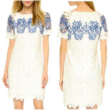 Belle Badgley Mischka Daija White Navy Short Slee… - image 1