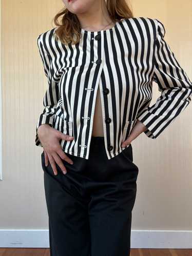 80s LizSport Black And White Striped Blazer