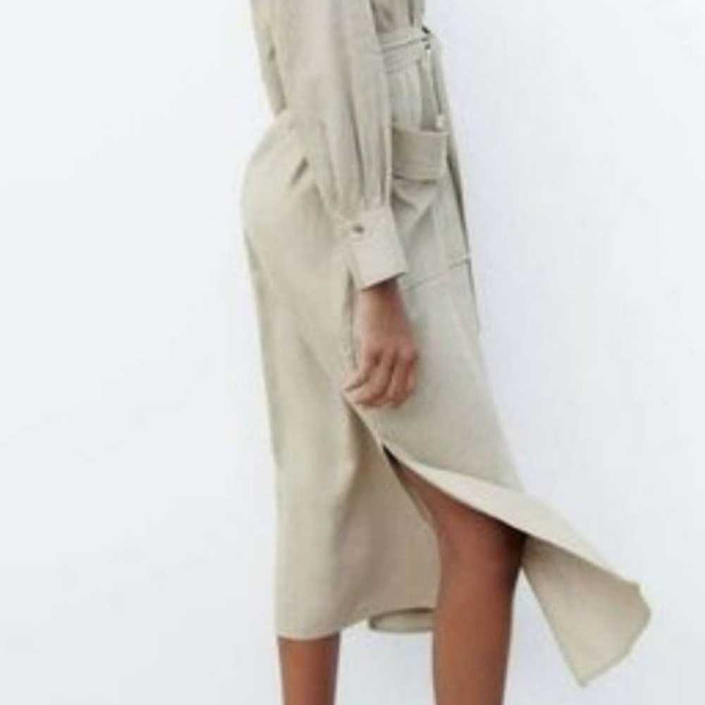 NWT. Zara Midi Linen Blend Dress Pockets long sle… - image 3