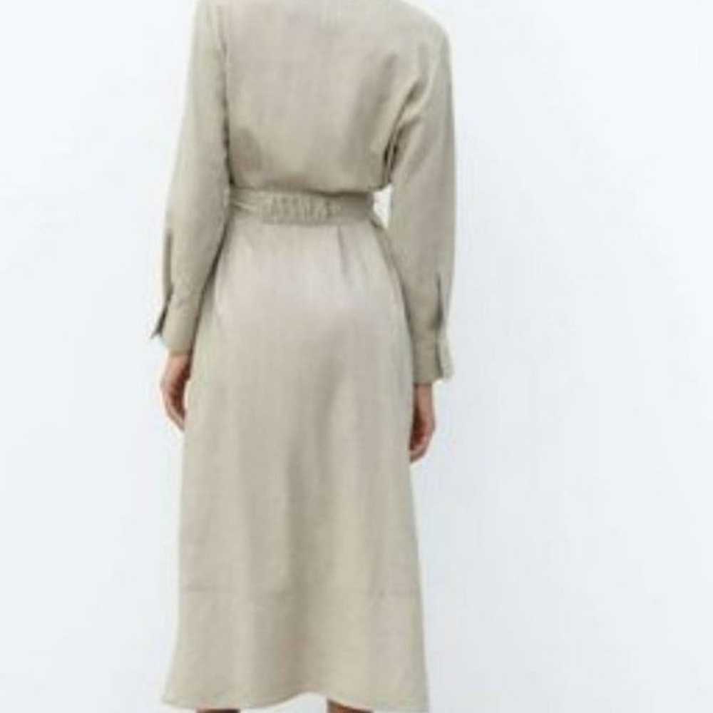 NWT. Zara Midi Linen Blend Dress Pockets long sle… - image 4