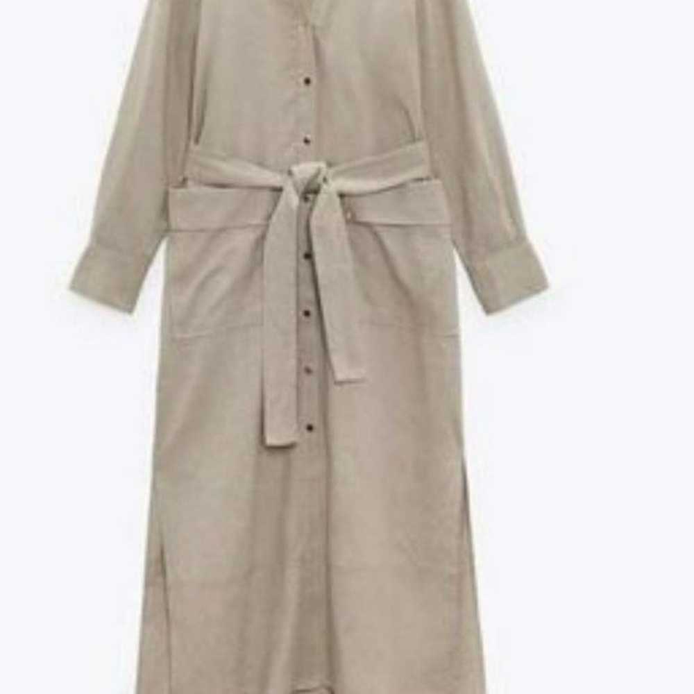 NWT. Zara Midi Linen Blend Dress Pockets long sle… - image 6