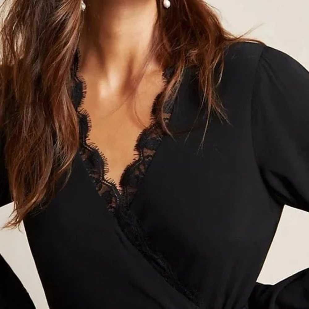 Anthropologie (Porridge) Black Lace Trim Wrap Dre… - image 3