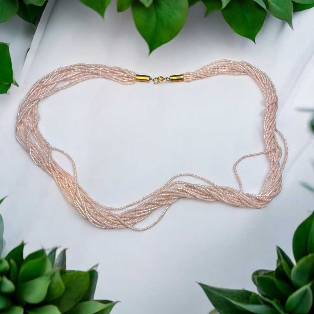 Pretty Pink Seed Bead Long Multi-Strand Necklace … - image 2