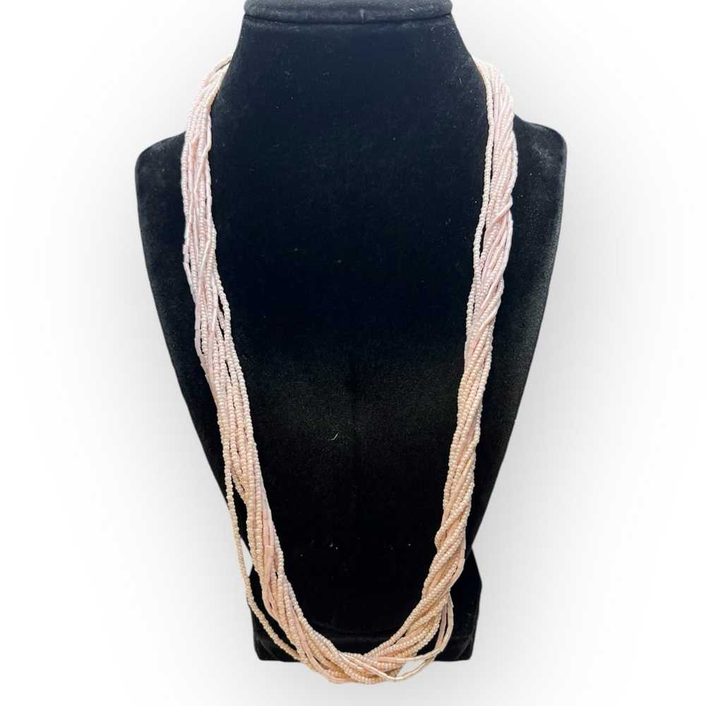 Pretty Pink Seed Bead Long Multi-Strand Necklace … - image 3