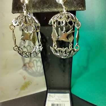 Silver Tone Birdcage Earrings - image 1