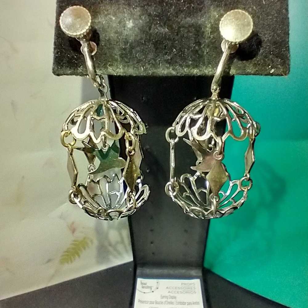 Silver Tone Birdcage Earrings - image 5