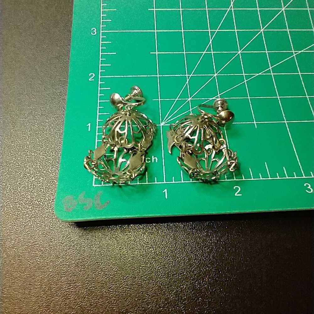 Silver Tone Birdcage Earrings - image 6