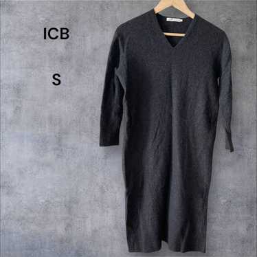 ICB V-Neck Knit One-Piece Dress Long Length 100% W