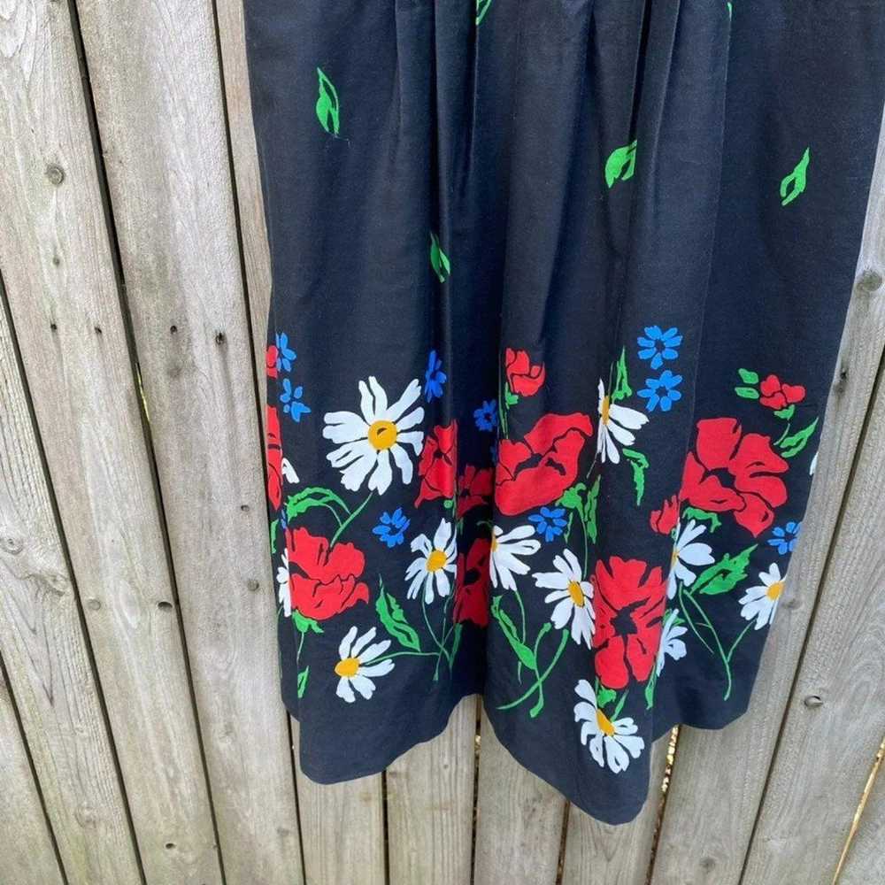 Vintage 1970s 70s Jenni Floral Daisy poppy Black … - image 3