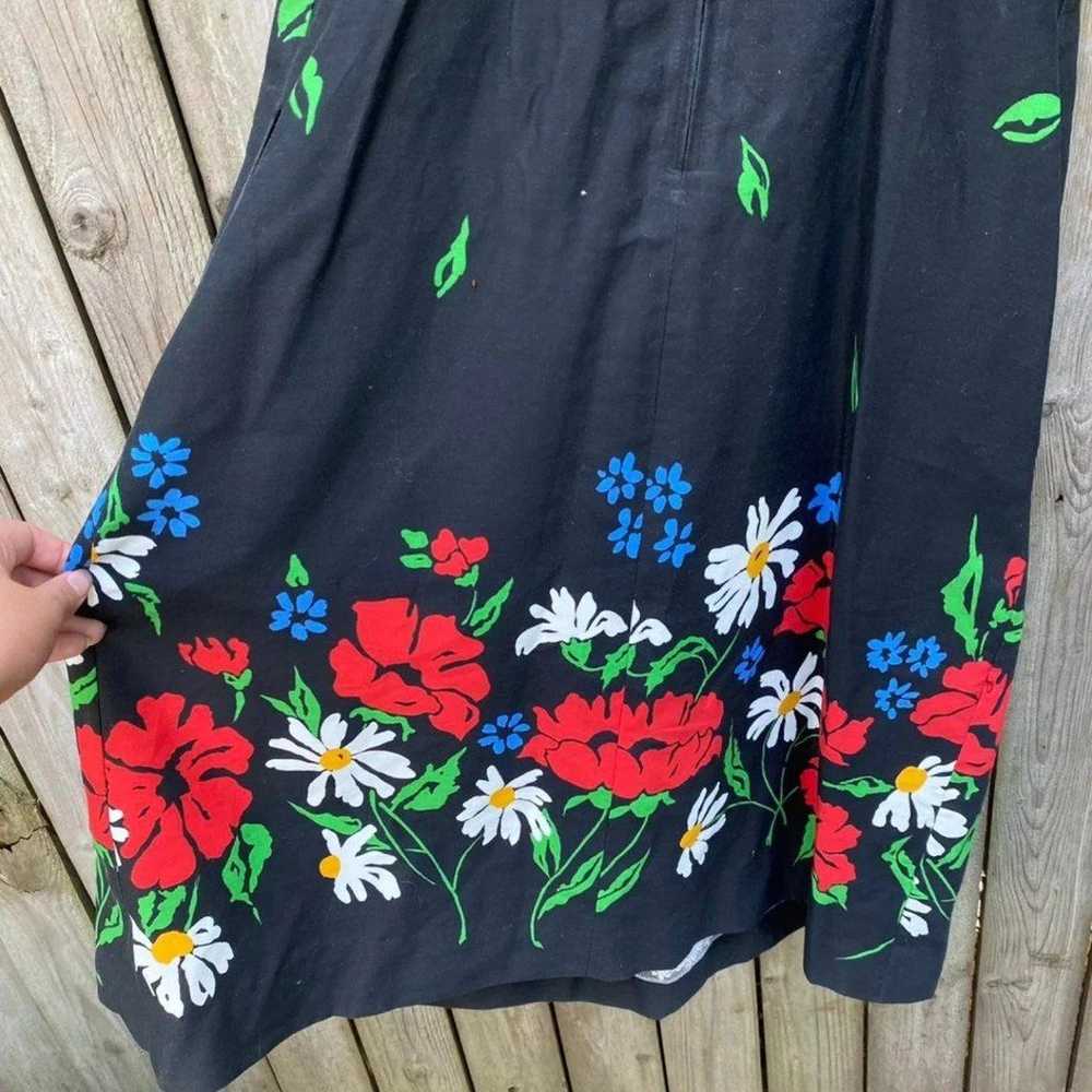 Vintage 1970s 70s Jenni Floral Daisy poppy Black … - image 7