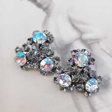 Vintage WEISS Aurora Borealis Smokey Grey Rhinest… - image 1