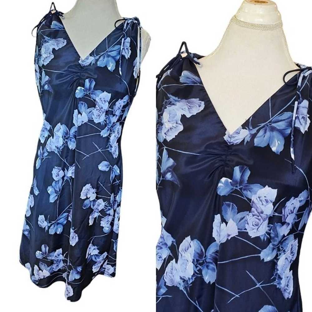 Y2K Womens Large Summer Slip Dress Navy Blue Flor… - image 11