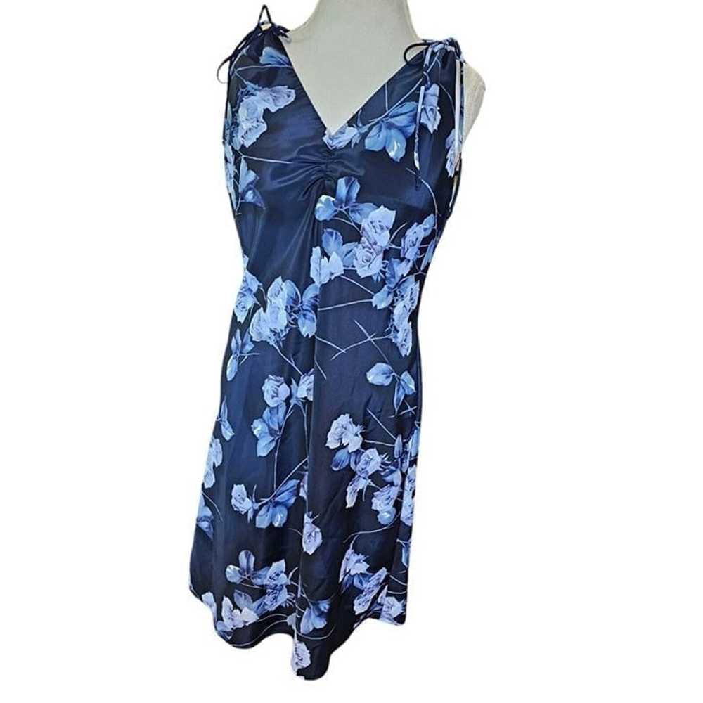 Y2K Womens Large Summer Slip Dress Navy Blue Flor… - image 1