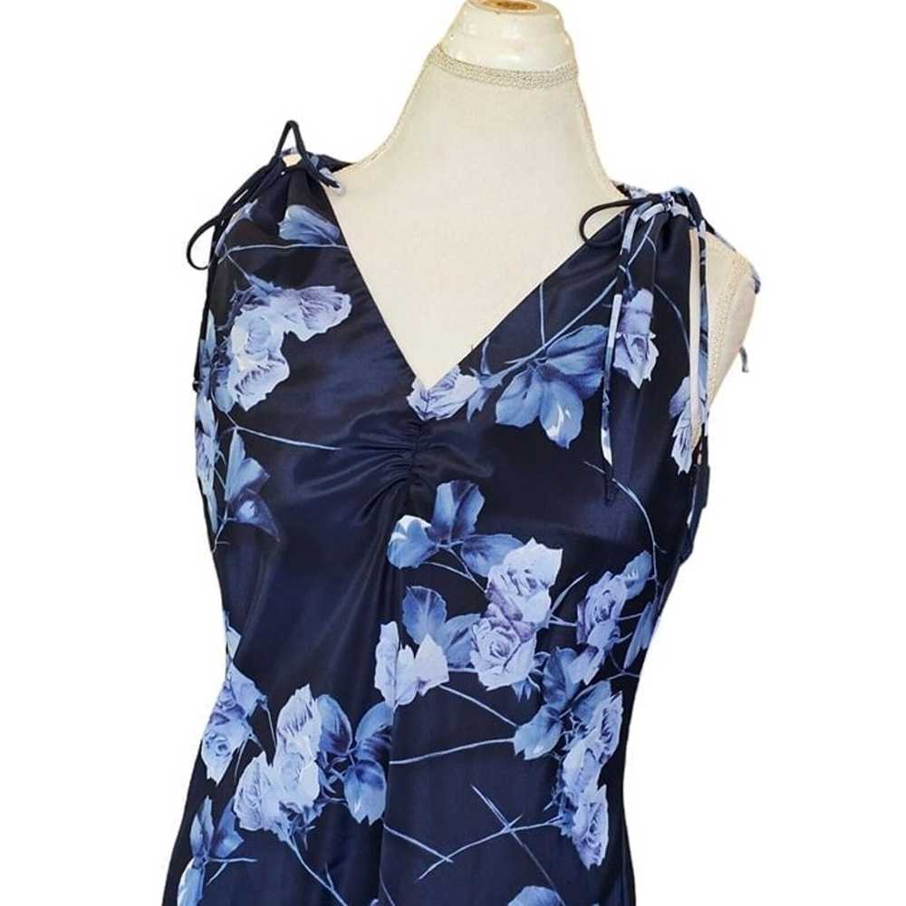 Y2K Womens Large Summer Slip Dress Navy Blue Flor… - image 2