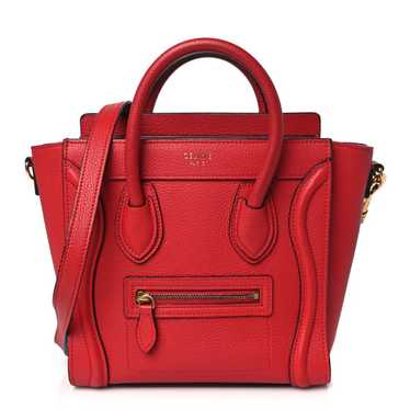 CELINE Drummed Calfskin Nano Luggage Red