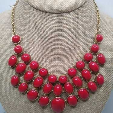 0336 Vintage 3-Strand Red Bubble Statement Neckla… - image 1