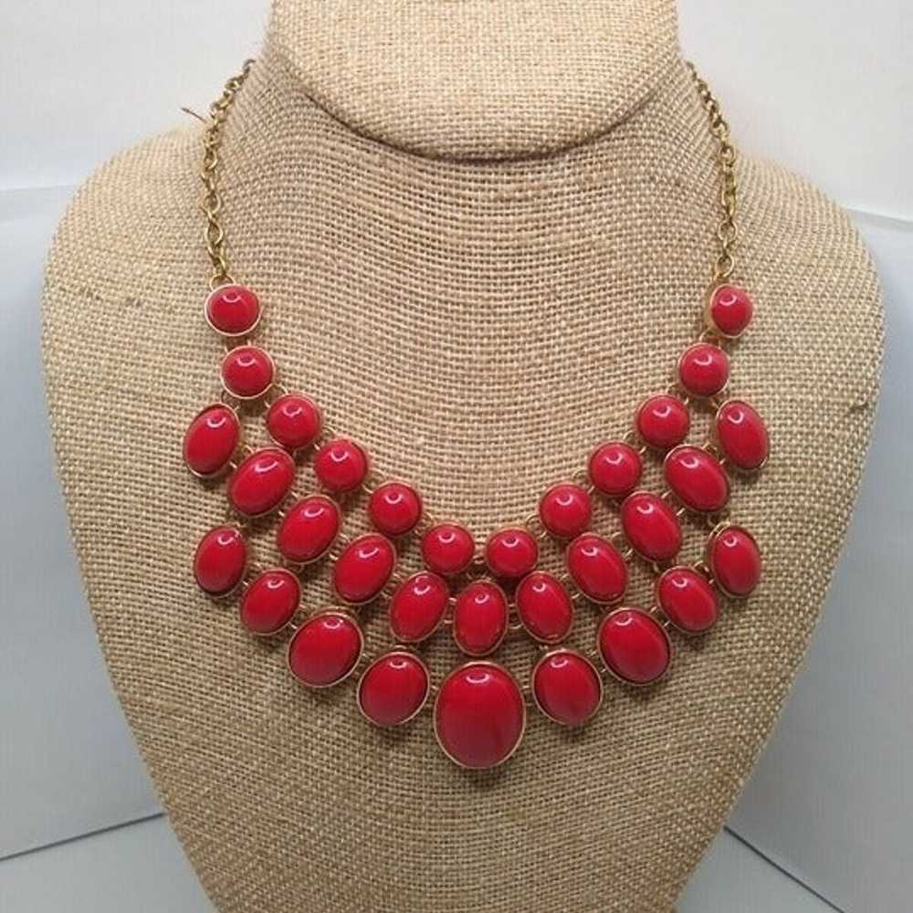 0336 Vintage 3-Strand Red Bubble Statement Neckla… - image 2