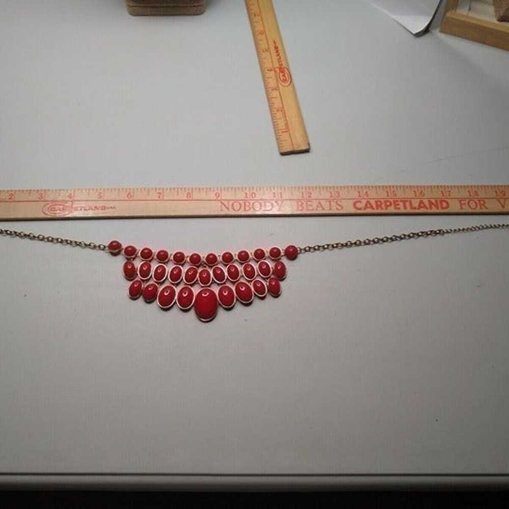 0336 Vintage 3-Strand Red Bubble Statement Neckla… - image 5