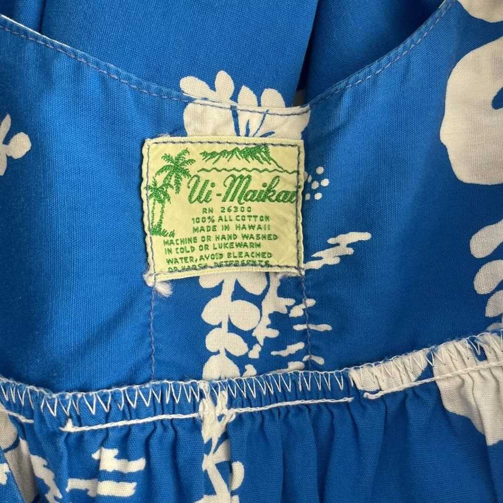 Vintage 60’s Ui-Maikai BLUE WHITE Classic Floral … - image 6