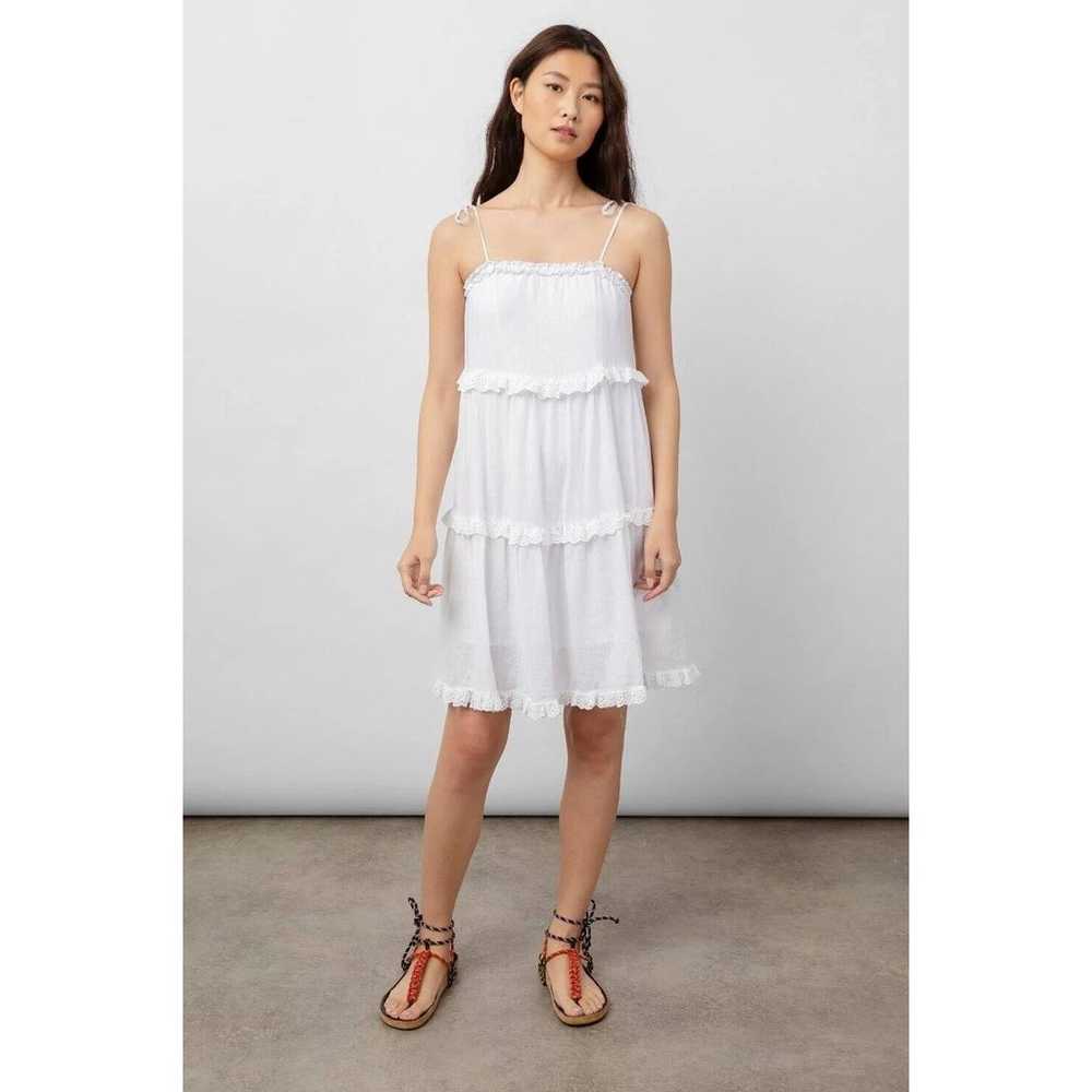 Rails Caralyn White Linen Short Eyelet Ruffle Tie… - image 3