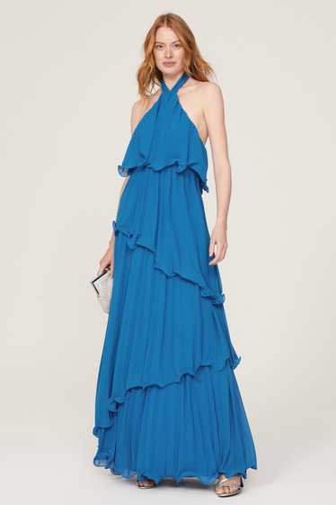 One33 Social Blue Halter Tiered Gown