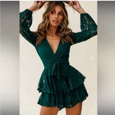 Saints + Secrets Forest Green Lace Kennedy Romper.