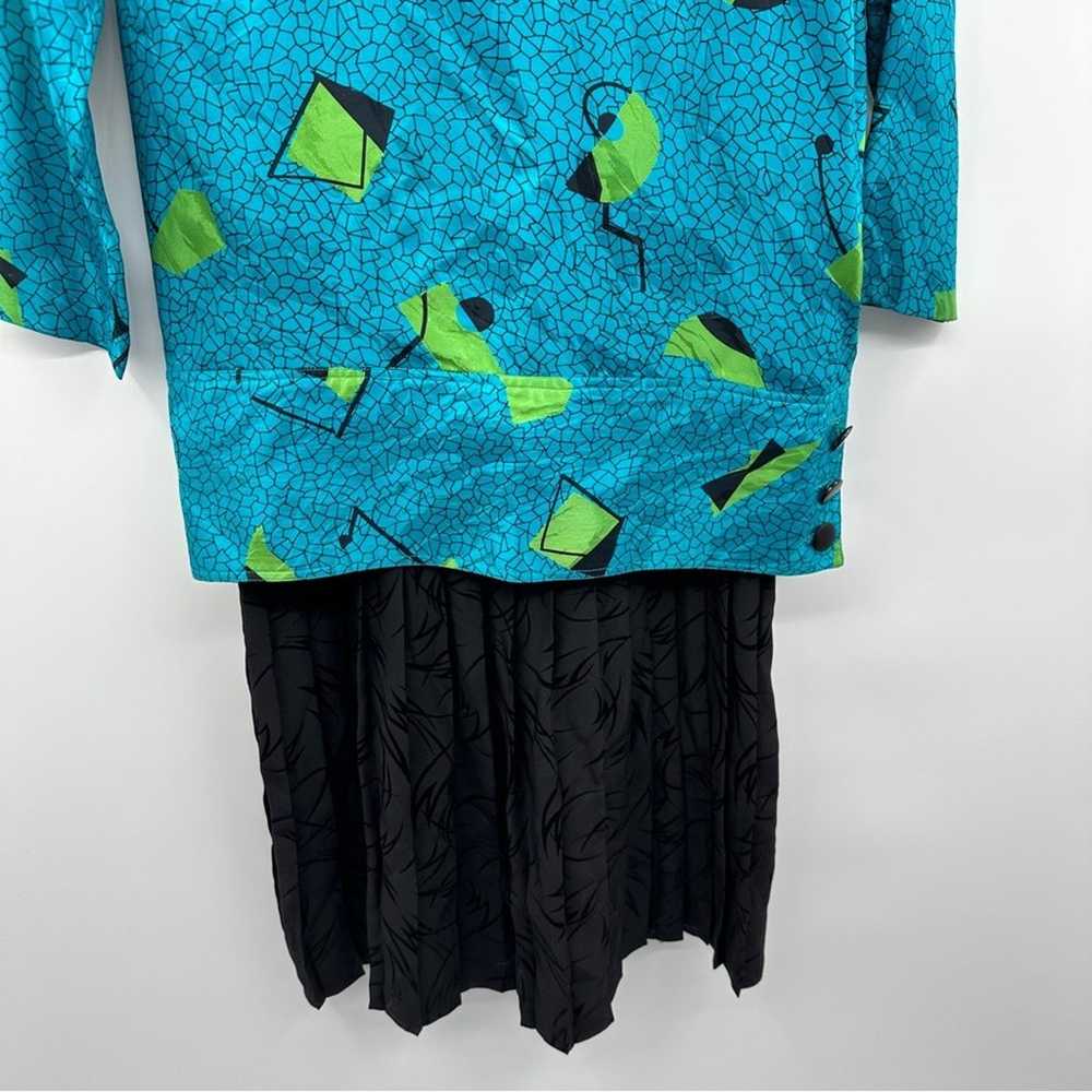 Vintage Maggy London 100% Silk Blue & Green Geome… - image 3