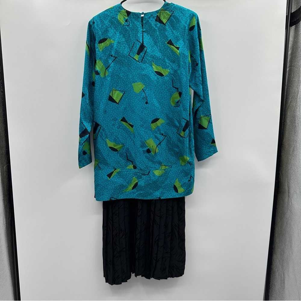 Vintage Maggy London 100% Silk Blue & Green Geome… - image 4