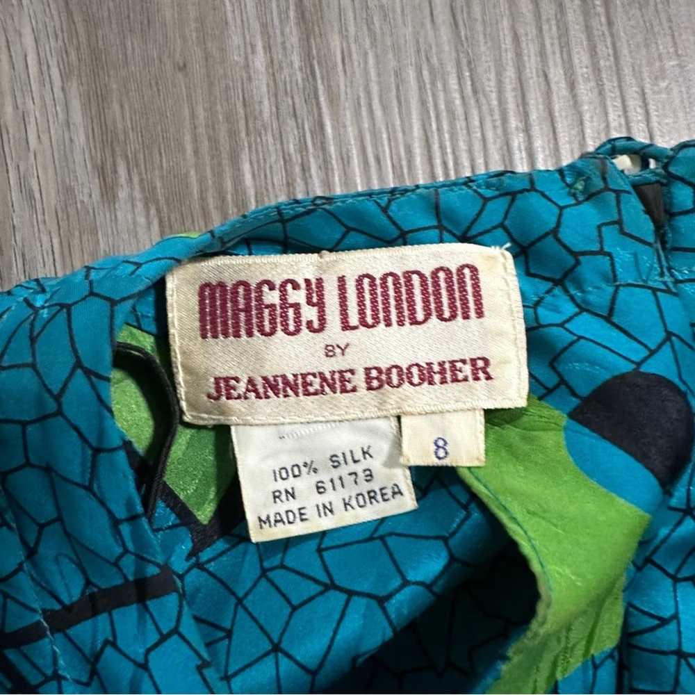 Vintage Maggy London 100% Silk Blue & Green Geome… - image 5