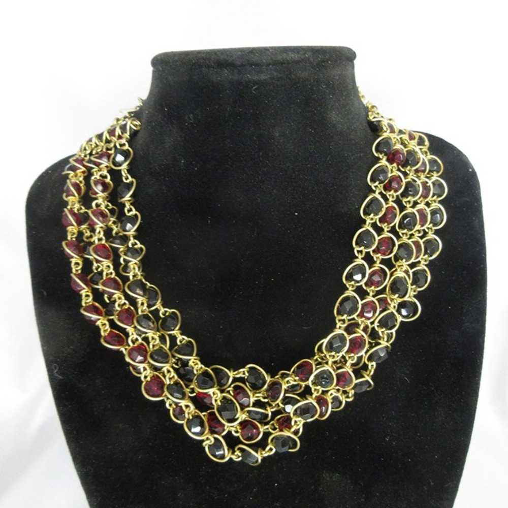 Ruby Red 5 Strand Choker Necklace with Matching C… - image 3