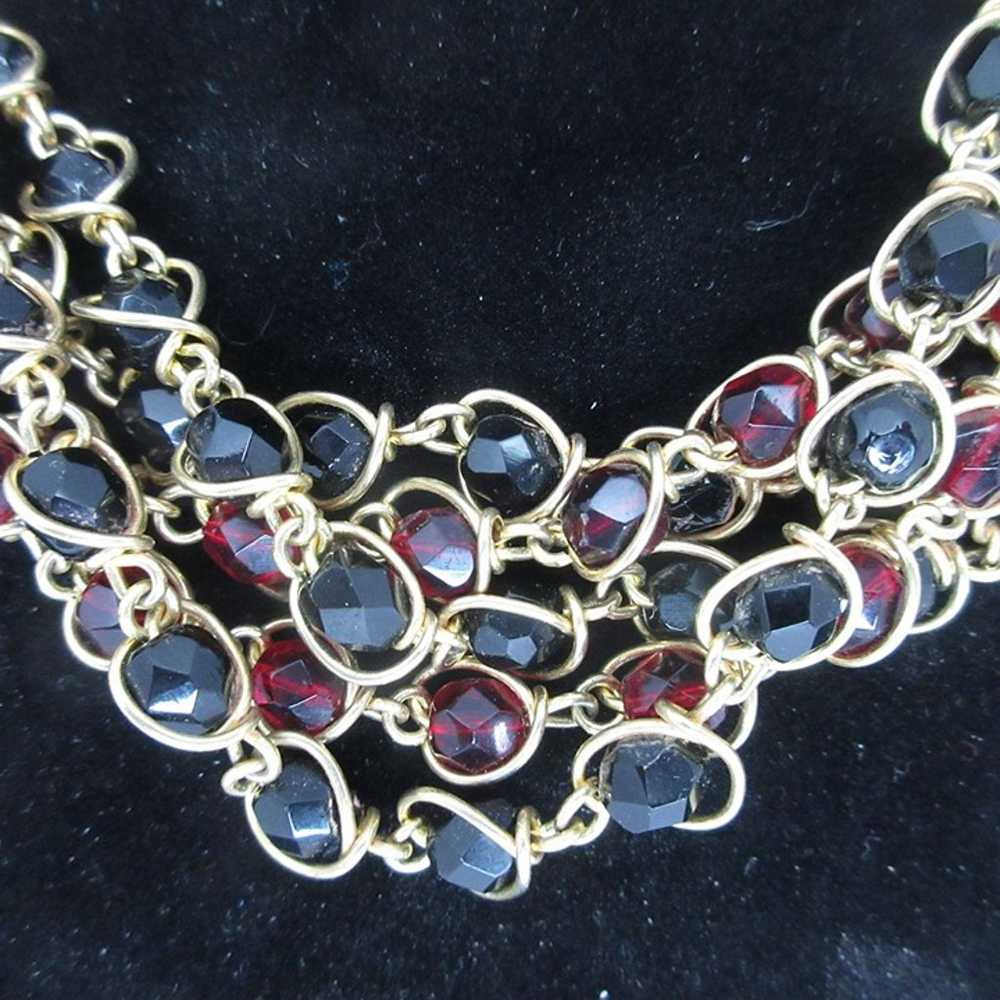 Ruby Red 5 Strand Choker Necklace with Matching C… - image 4