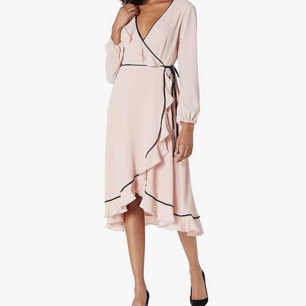 Adrianna Papell Chiffon Wrap Pink Midi Dress Sz 12 - image 1