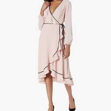 Adrianna Papell Chiffon Wrap Pink Midi Dress Sz 12 - image 1