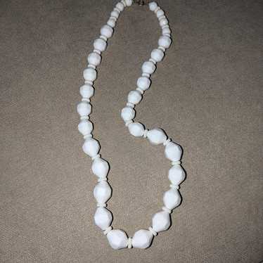 Vintage White Textured Bead Necklace - image 1