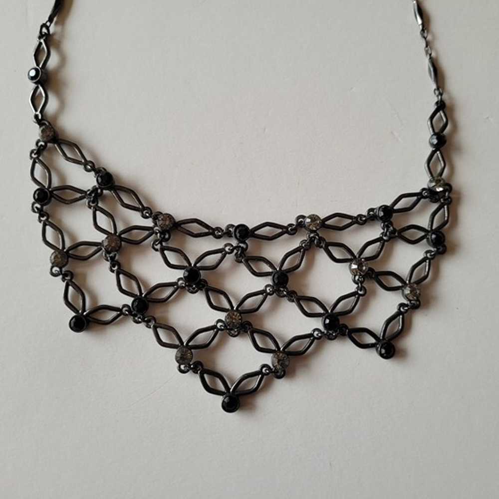 1928 Black Rhinestone Bibb Necklace - image 2