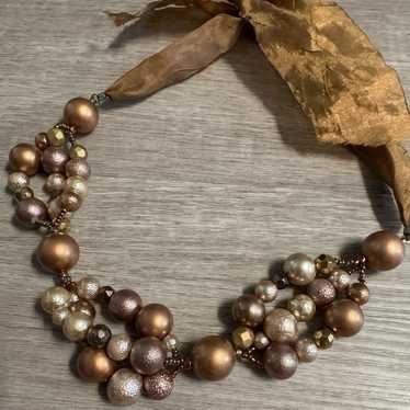 EXPRESS Layered Bronze Beaded Ribbon Tie, Adjusta… - image 1