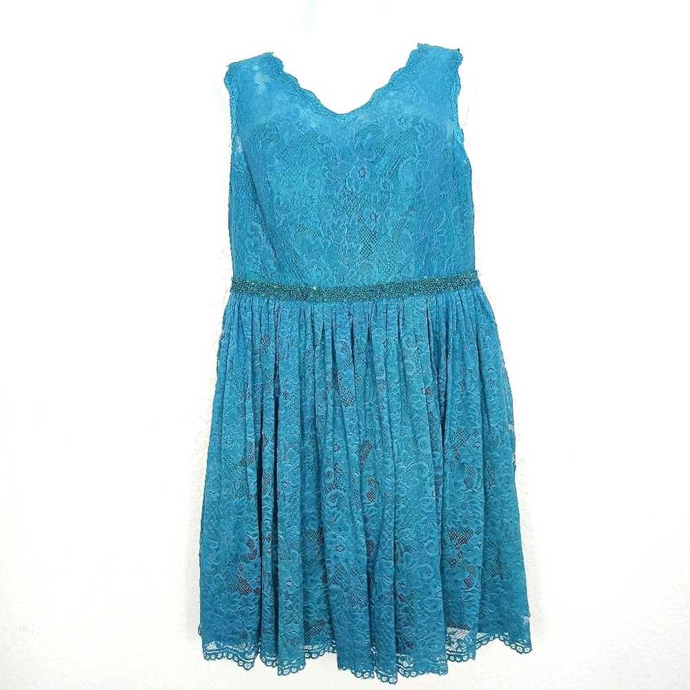 Azazie Teal A-Line Pleated Lace Dress Size A18 - image 1