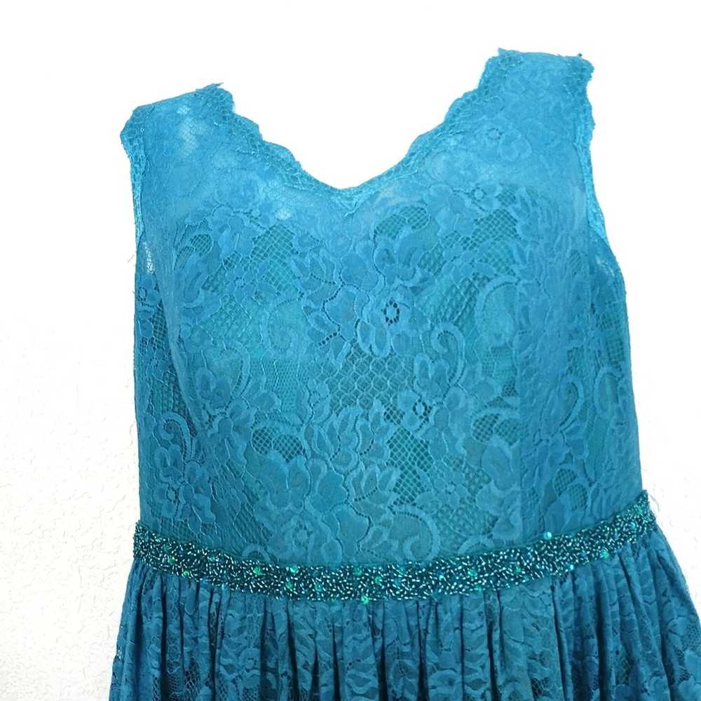 Azazie Teal A-Line Pleated Lace Dress Size A18 - image 2